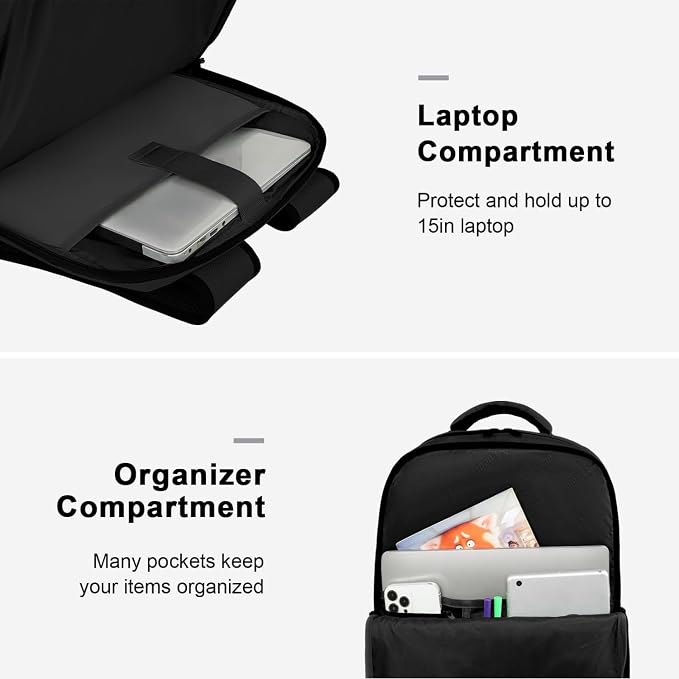 MATEIN Travel Laptop Backpack, Flight Approved Carry on Backpack, Black | Shoe Compartment, Large Personal Item Bag, Fits 15.6 Inch Laptop, Water Resistant, Overnight Luggage Bag, Weekender Bag - Image 5