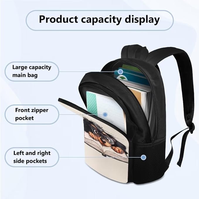 Funny Dachshund Book Backpack for School Teens Bookbags with Reusable Lunch Box Pencil Pouch Water Bottle Organizer Set of 4 Pcs Hiking Bookbag Lightweight Book Bags Rucksack for Travel - Image 2