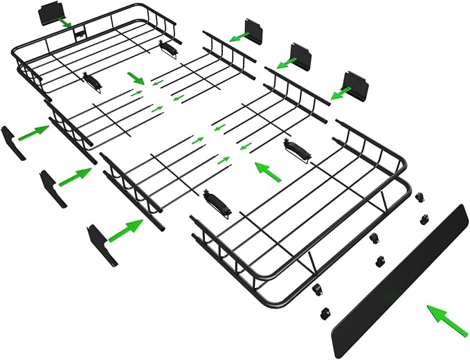 WEIZE Roof Rack Carrier Basket Universal Rooftop 64" x 39" x 5" Large Size Roof Rack + Waterproof Bag, Cargo Net with Attachment Hooks, Ratchet Straps for SUV, Truck - Image 7