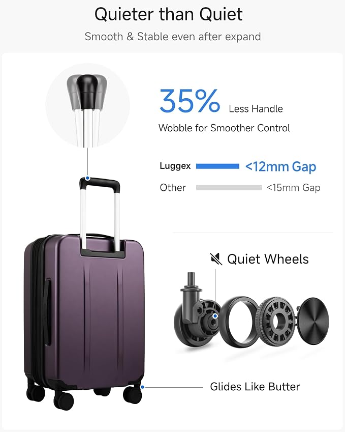 LUGGEX Carry On Luggage 22x14x9 Airline Approved, Expandable Polycarbonate Suitcase with Front Pocket (FX-Core, Purple, 20 Inch) - Image 6