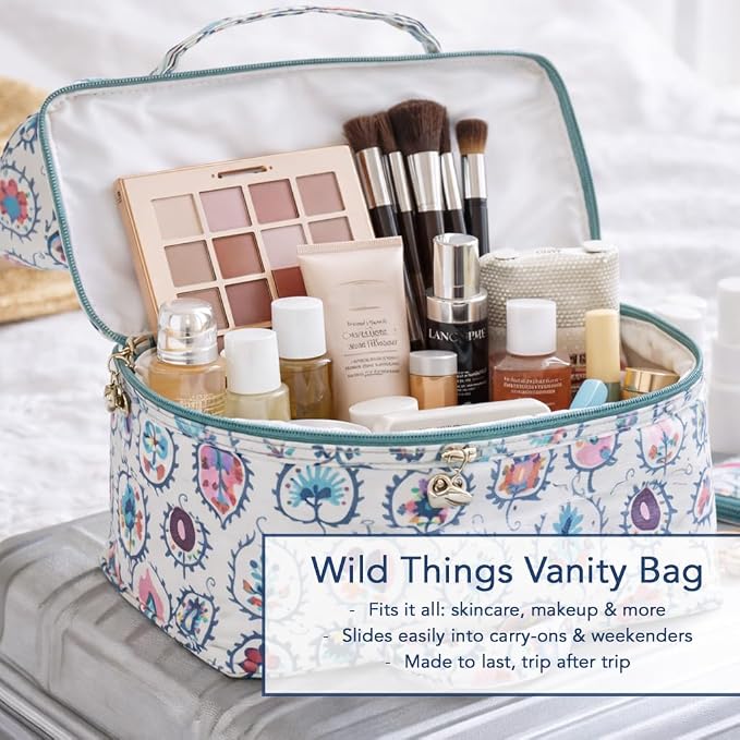 Jacaranda Living Vanity Bag/Train Case - Water-Resistant, PVC-Lined, Easy to Clean, Compact & Travel Ready Makeup Organizer, Summer Splash-Proof Bag - Wild Things - Image 7