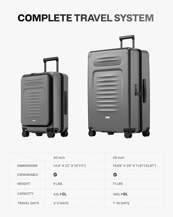 Coolife Luggage Sets Checked Suitcases - 2 Piece, Travel Carry on with Spinner Wheels, Expandable Hardside Large Suitcase with TSA Lock,20+29 Inch Grey - Image 7