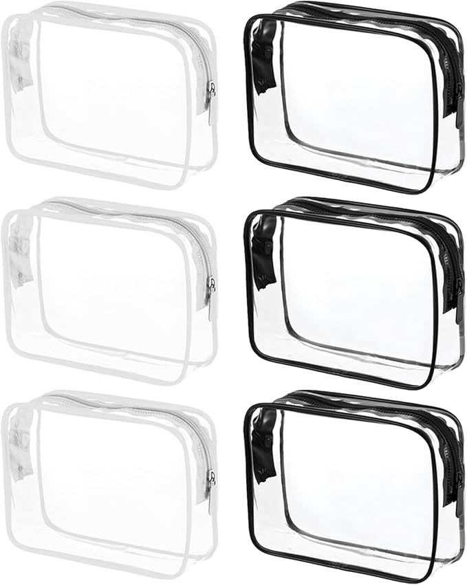 6 Packs Clear Cosmetics Bags for Women Men Waterproof Toiletry Bags PVC Makeup Bags Organizer Case with Zipper for Travel Bathroom (6 Black&White) by Tergy