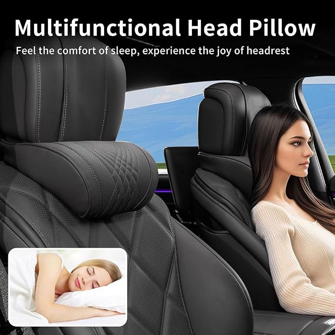 Car Headrest Memory Foam Neck Pillow for Driving Black, 2 Packs | Soft Comfortable Leather Seat Head Rest Pillow Headrest Travel Neck Support Cushion for Most Cars SUV Home Office Chair - Image 6