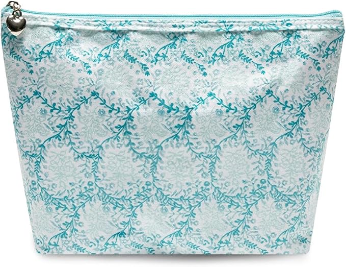Jacaranda Living Medium Cosmetic Bag – Waterproof PVC-Lined Cosmetic & Toiletry Organizer, Zipper Pouch for Skincare, Makeup & Accessories, Aqua Trellis - Image 5