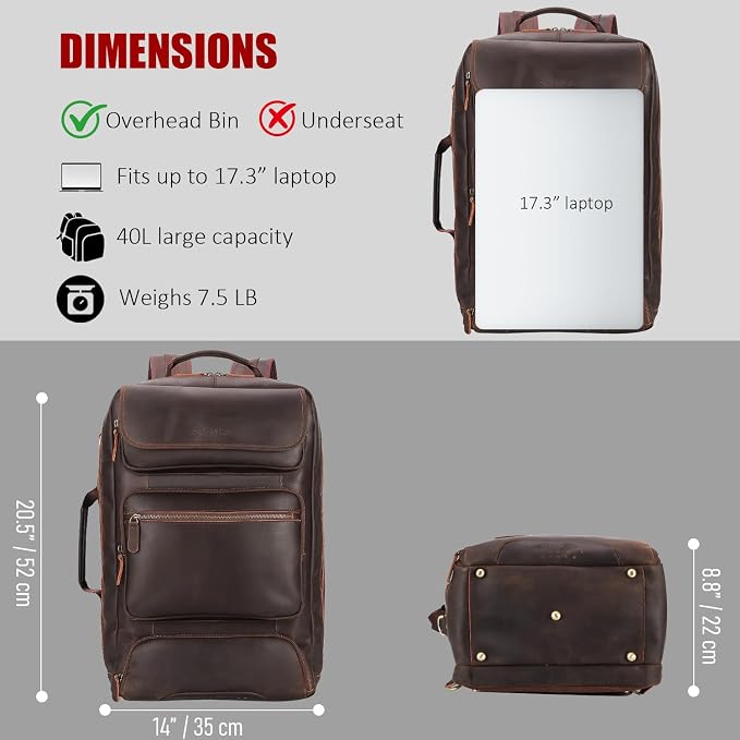 STAR VISTA Voyager-02 Full Grain Leather Travel Backpack, 40L Luxurious Capacity, All-in-One Duffle Backpack for Global Jet-set Voyagers, 17.3" Laptop Compatible, Canvas Lining - Image 6