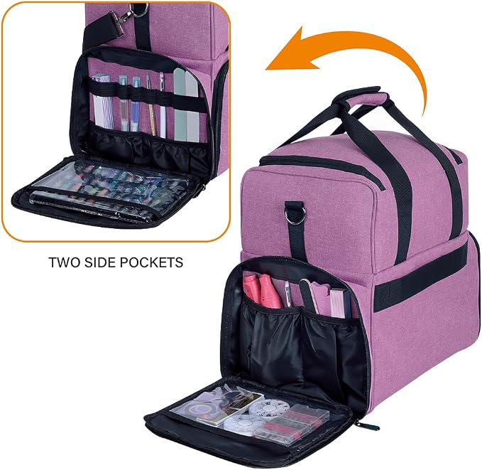 Large Makeup Bag Double Layer with 3 Removable Case,Purple | Large Makeup Bag with 3 Removable Case and 2 Removable Dividers Double Layer Travel Cosmetic Makeup Brushes Storage Section - Image 3