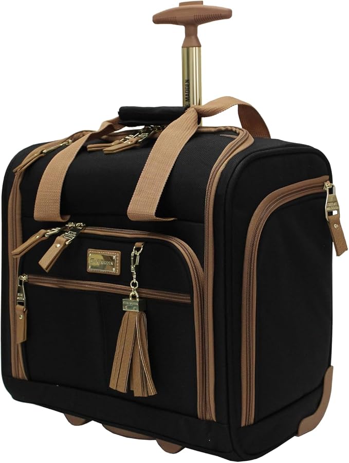 steve madden Designer 15 Inch Carry on Suitcase- Small Weekender Overnight Business Travel Luggage- Lightweight 2- Rolling Spinner Wheels Under Seat Bag for Women (Harlo Black) - Image 2