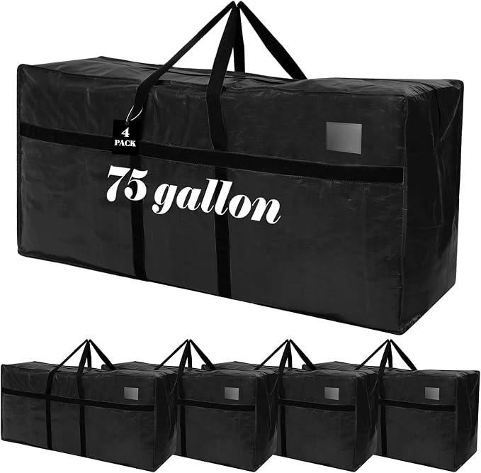 Windyun 4 Pack 75 Gallon Extra Large Moving Bags XXL Heavy Duty Storage Bag with Strong Zipper Handle Jumbo Big Tote Box Foldable for College Dorm Travel Clothes Duffle Blanket Pillow(Black) by Windyun