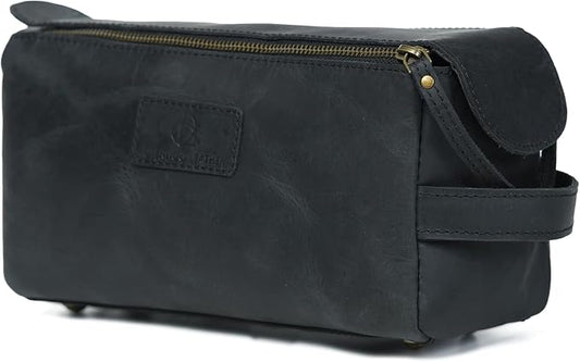 Toiletry Bag for Men Handcrafted Vintage Dopp Kit Organizer for Cosmetics Genuine Buffalo Leather, Shaving Kit with Waterproof Lining (Small, 10 * 5 * 4 Inches, Black) by AutenticoLeather