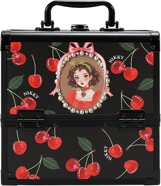 Nicole Lee Nikky Bag Multi-Tier Cosmetic Organizer Case, EIFFEL DREAMS, PVC and Aluminum Frame (CHERRY LIPS BLACK) - Image 4
