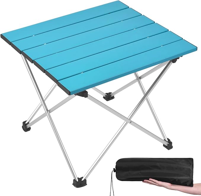 Grope Portable Camping Table with Aluminum Table Top, Folding Beach Table Easy to Carry, Prefect for Outdoor, Picnic, BBQ, Cooking, Festival, Beach, Home (Deep Blue-S) by Grope