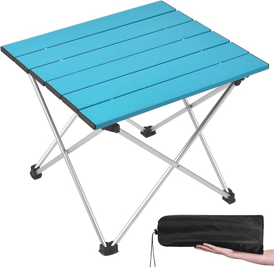 Grope Portable Camping Table with Aluminum Table Top, Folding Beach Table Easy to Carry, Prefect for Outdoor, Picnic, BBQ, Cooking, Festival, Beach, Home (Deep Blue-S) by Grope