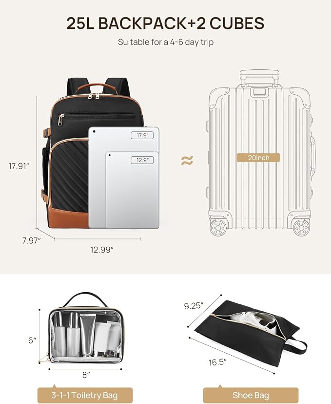Telena Travel Backpack for Women, 17.3 inch Laptop TSA Carry On Personal Item Size Flight Approved Travel Bag Daypack with Multi-Pockets for Work, Travel, Business, Black-Brown - Image 5
