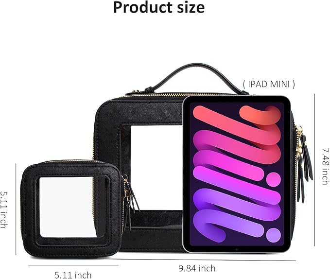 LETGO 2 Pack Clear Travel Toiletry Bag for Women,Large & Mini Waterproof PU TSA Approved Cosmetic Pouches,Portable Beach Vacation Makeup Organizer Set,See Through Skincare Sunscreen Bags for Women - Image 2