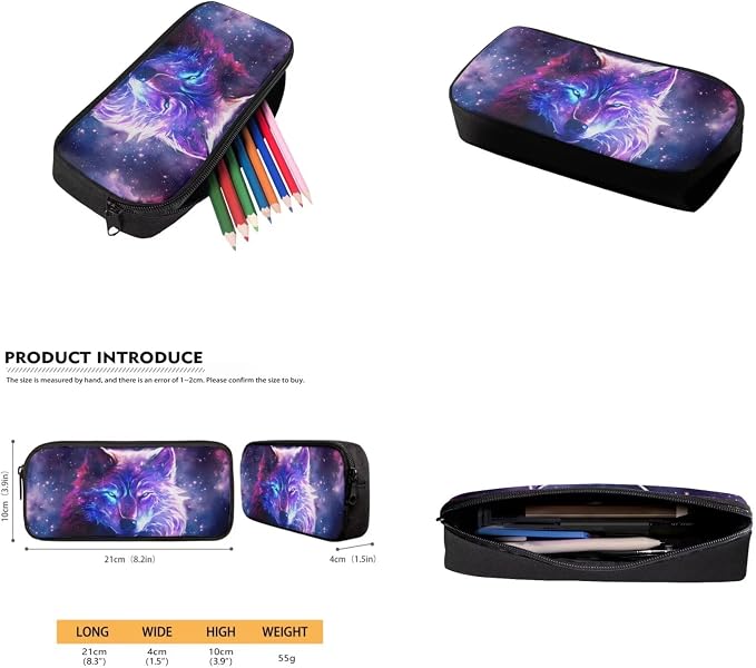 Galaxy Wolf Backpack for Girls Boys Backpack with Lunch Box Water Bottle Holder with Strap and Aesthetic Pencil Case 4PCS Set Bookbag with Front Pocket for School 17 inch School Bag for Kids - Image 5