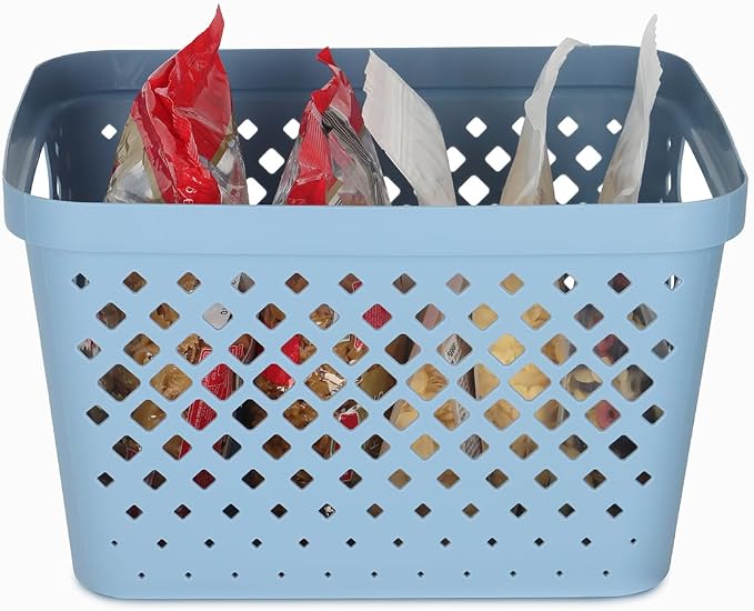 Glad Plastic Storage Basket Set, Value Pack of 6 | Open Storage Bins for Shelves, Bathroom, Pantry, Closet | Nesting Organizer Boxes with Handles, 4 Gallon, Marina Blue - Image 4