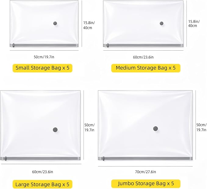 Vacuum Compression Bags, 20 Pack Multi‑Size Space Saver Storage Bags, Airtight Bags for Clothes Bedding Travel & Home Closet Organization - Image 8