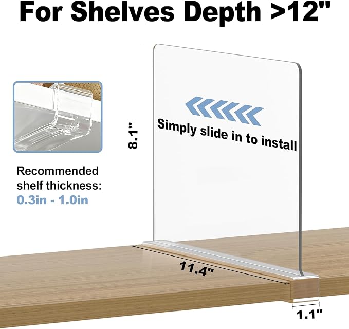 Purse Organizer for Closet Shelf Dividers: 12-Pack Adjustable Clear Acrylic Bag Storage Organizer for Handbags, Sweaters, Towels, Jeans and Shoes on Wood Shelves - Image 2