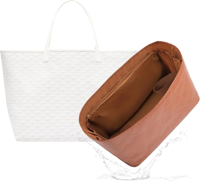 Lightweight Bag Insert for Saint Louis GM, Side Zipper, Gold | Bottle Holder and Side Zip, Smooth Satin Interior, Easy-Care Outer Surface, Multiple Color Options, Structured Yet Flexible by 19NeatThin