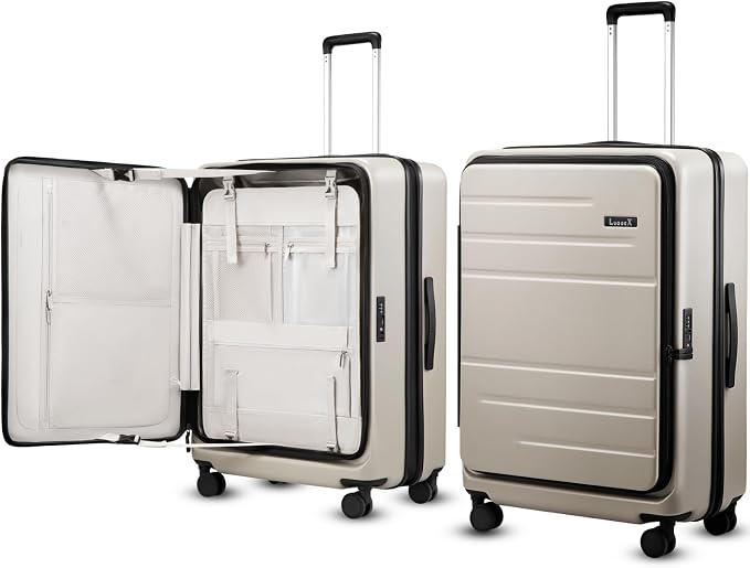 LUGGEX Checked Suitcase Top Opening, Expandable Polycarbonate Hard Shell Suitcase with Wheels (FX-Core, Beige, Bigger 28 Inch, 105L-115L) by LUGGEXLUGGAGE