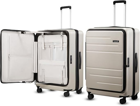 LUGGEX Checked Suitcase Top Opening, Expandable Polycarbonate Hard Shell Suitcase with Wheels (FX-Core, Beige, Bigger 28 Inch, 105L-115L) by LUGGEXLUGGAGE