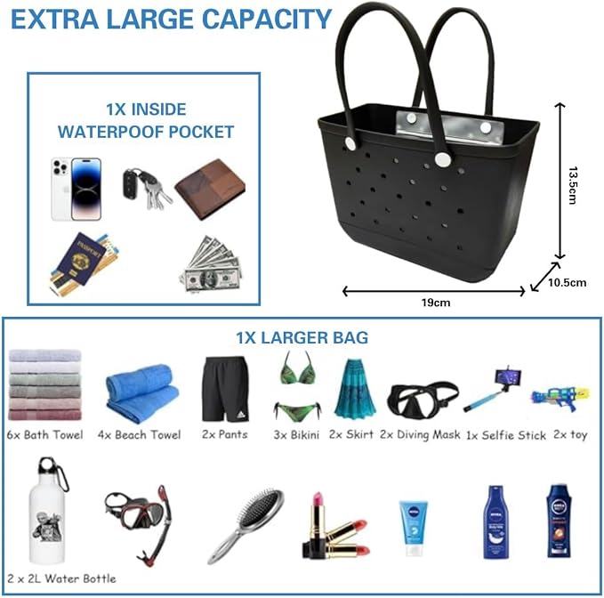 Oversized Beach Tote Bag, Extra Large Rubber Waterproof Sandproof Bag, Washable Durable Travel Tote for Pool - Image 6