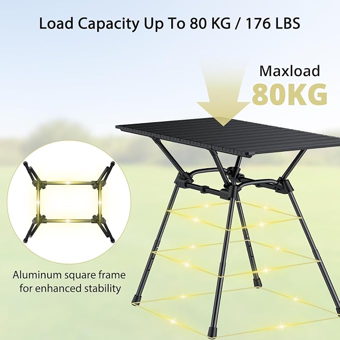 Anbte 3ft Roll Up Camping Table Max 27.5", 4 Adjustable Heights Aluminum Camping Table Foldable Waterproof with Carrying Bag, Lightweight, for Garden Picnic Outdoor Travel Beach, 35” X 16”, Black - Image 4