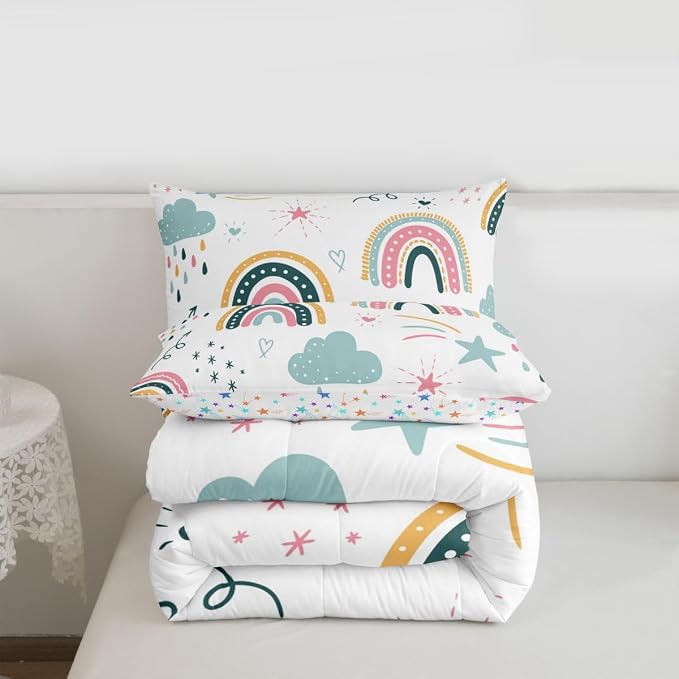 Erosebridal Rainbow King Bedding Sets for Girls, Sun and Stars Comforter Set Cartoon Style Cloud Quilt for Kids Boys Children Women Bedroom Decor, Hand Drawn Iridescent Duvet Insert - Image 7