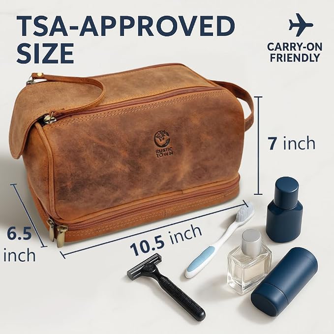 Leather Toiletry Bag for Men - Travel Shaving Dopp Kit - Bathroom Shower Toiletries Organizer - Cosmetic Make up Bag for Women - Image 2