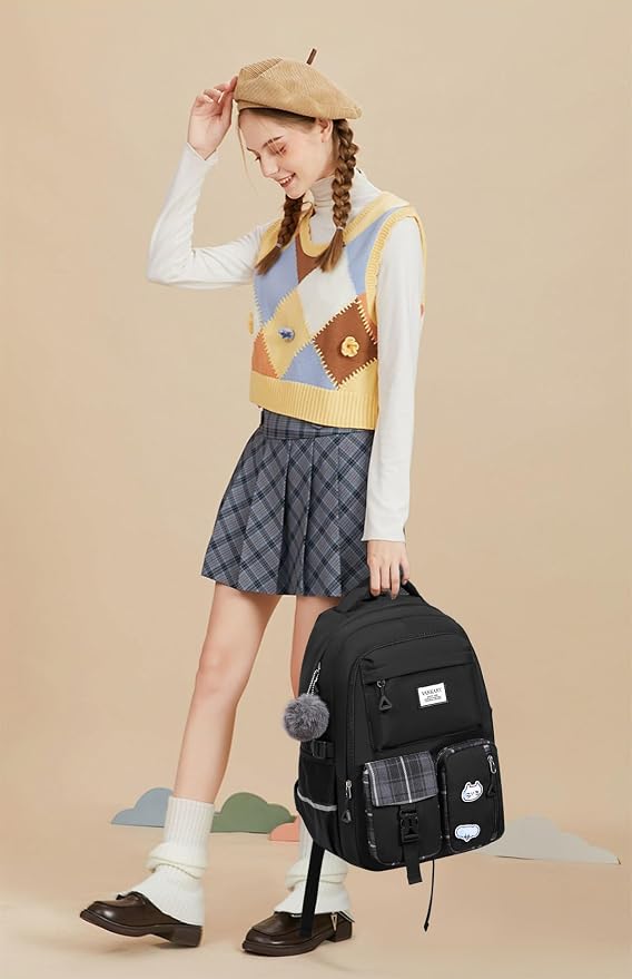 Large School Backpack for Teen Girls, Big Student Laptop Backpack Aesthetic Bookbags for College Women Elementary Middle High School Travel Mochilas Escolares, Black - Image 6