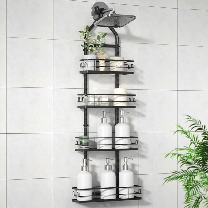 4 Tier Shower Caddy Hanging, Adjustable Shower Overhead Caddy Rustproof, No Drilling Standing Shower Caddy Handing Shower Racks for Bathroom Shampoo Soap Storage by LunchBagWomen