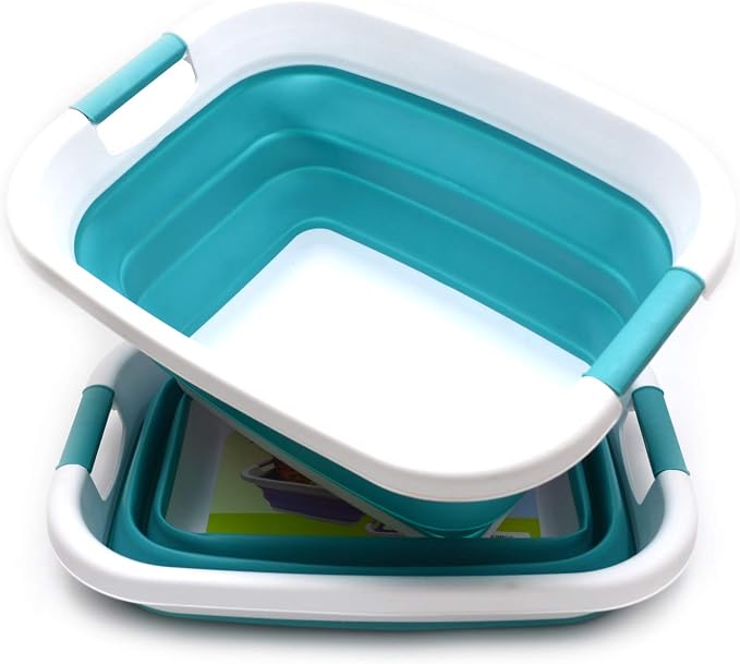 SAMMART Set of 2-25L (6.6 gallon) Collapsible Laundry Basket/Tub-Foldable Storage Container/Organizer - Portable Washing Bin - Space Saving Hamper, Water capacity:20L (5.28 gallon) (2, Bright Blue) by SAMMART