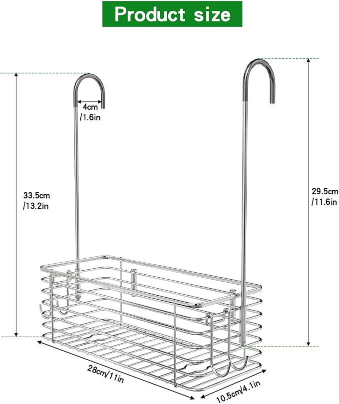 Over Door Shower Caddy, Stainless Steel Bathroom Organizer with Rotating Hooks, Hanging Storage Basket for Shampoo - Image 2