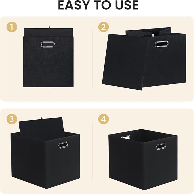 Posprica 3X Thicker Collapsible Storage Bins,13×15x13 Foldable Storage Cube Boxes Fabric Drawer for Closet Shelf Cabinet Bookcase, set of 4 (Pure Black) - Image 5