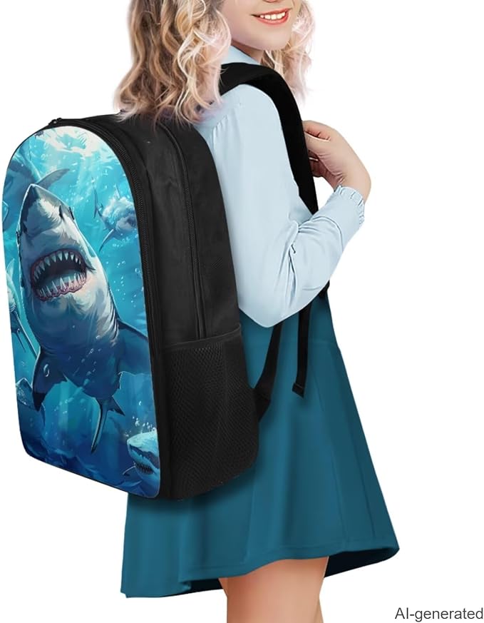 Shark Backpack for Boys Kids Backpack with Lunch Box Water Bottle Carrier and Large Pencil Case 4PCS Set Bookbag with Compartments for School Teens 17 inch Sturdy School Bag for Girls - Image 2