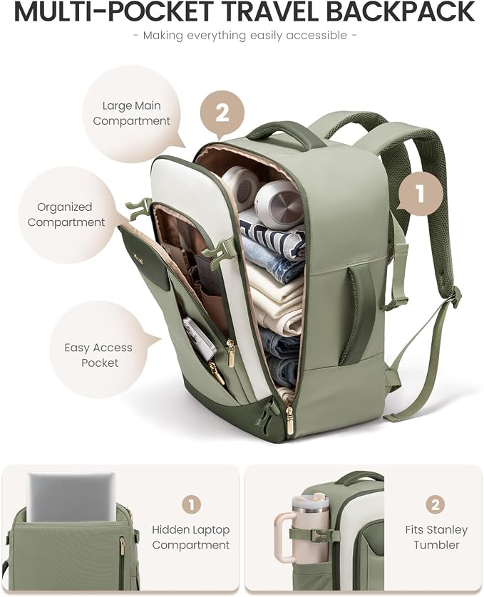 LOVEVOOK 40L Travel Backpack for Women Men, Large Carry on Backpack for Airplanes TSA Personal Item Travel Bag fits 15.6" Laptop, Waterproof Weekender Essentials Airline Approved with 2 Packing Cubes - Image 5