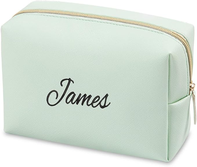 Embroidered Large Make up Bag,Personalized Skincare Bag,Cosmetic Travel Bags for Women Gift For Wedding,Set of, Green by GOPHIE