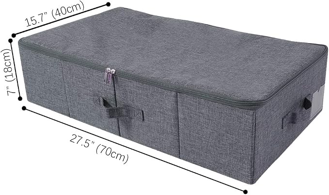 Folding Fabric Rigid Under Bed Closet Storage Bins with Zip Lid,Black Gray | Under bed Storage Boxes for Bedding/ Clothes/ Duvets/ Blankets/ Shoes, Hard Plastic Boards inside, 4 Handles, Washable - Image 2