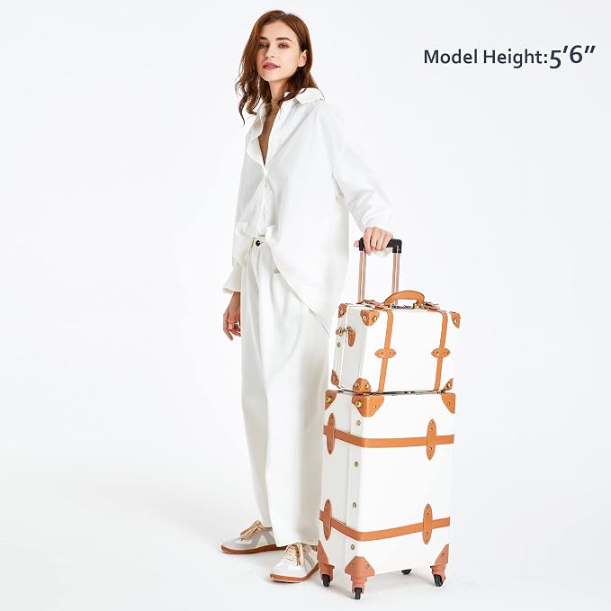 COTRUNKAGE Minimalist 2 Piece Vintage Luggage Sets Travel Carry On Suitcase for Women with Spinner Wheels, Pearl White - Image 2