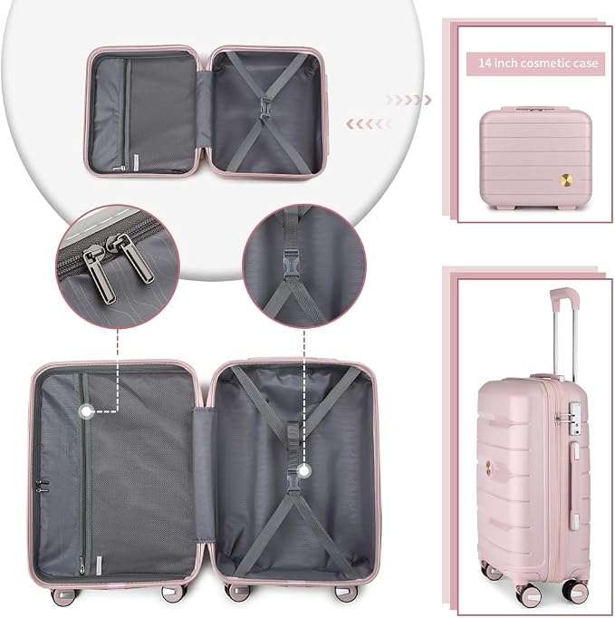 Somago Luggage Sets 4 Piece Lightweight Hardside Polypropylene Travel Suitcases with Double Spinner Wheels and TSA Lock,Nude Pink - Image 3