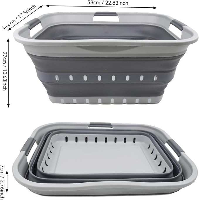 SAMMART 42L (11 gallon) Collapsible Plastic Laundry Basket - Foldable Pop Up Storage Container/Organizer - Portable Washing Tub - Space Saving Hamper/Basket (Grey/Dark Grey) - Image 3