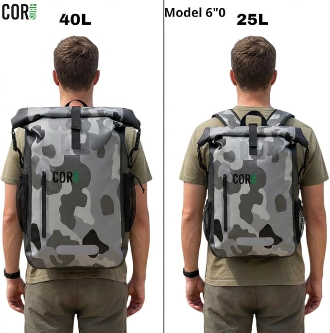 COR Surf Waterproof Backpack with Laptop Sleeve | Heavy Duty Hiking, Kayak Dry Bag Backpack | Roll-Top Closure (40L Camo) - Image 4