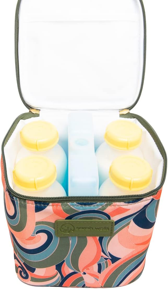 Sarah Wells Cold Gold Breastmilk Cooler with Ice Pack (Groovy) | Fully-Lined Insulated Interior, Fits 4-6 Bottles, Zippered Lid, Great for Workdays, Travel & Pumping Days, Machine Washable - Image 4