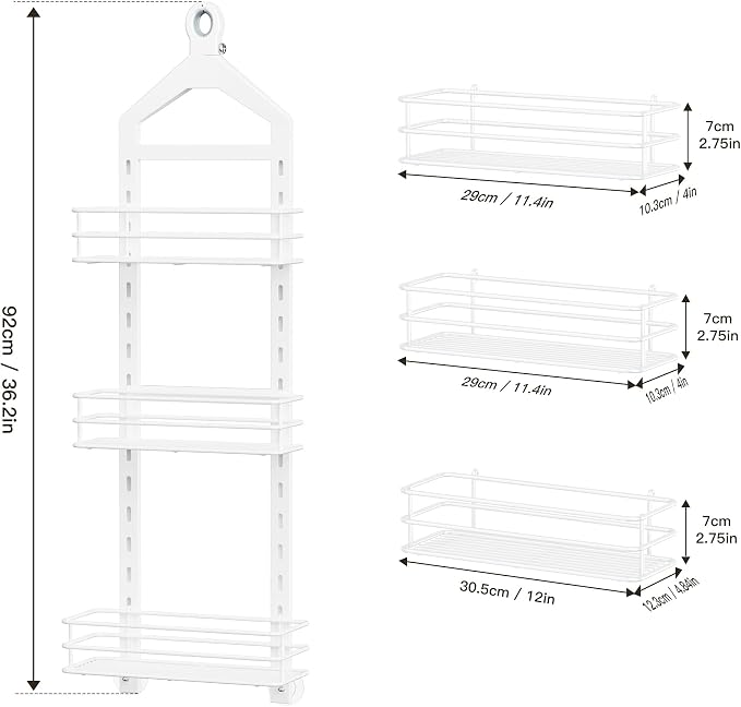 Orimade Adjustable Anti-slip Shower Caddy over Head, Rustproof Bathroom Hanging Shower Organizer with 2 Hooks for Razor, No Drilling Shower Shelves Storage Rack 3 Tier, White - Image 8