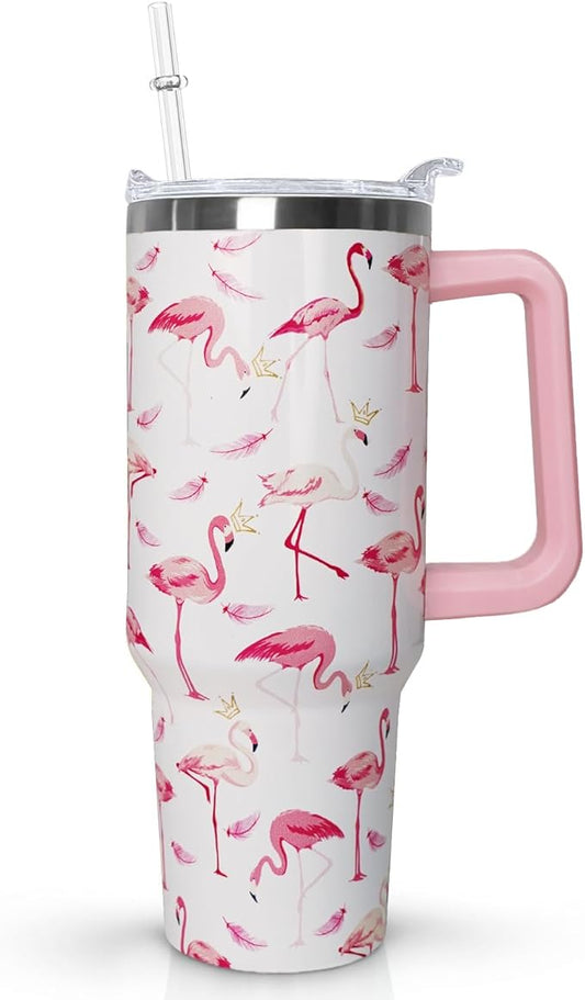 30 oz Pink Tumbler with Handle lid and Straw, CoffeeTravel Mug Cup Water Bottle,Flamingo Decor,Flamingo Gifts for Women
