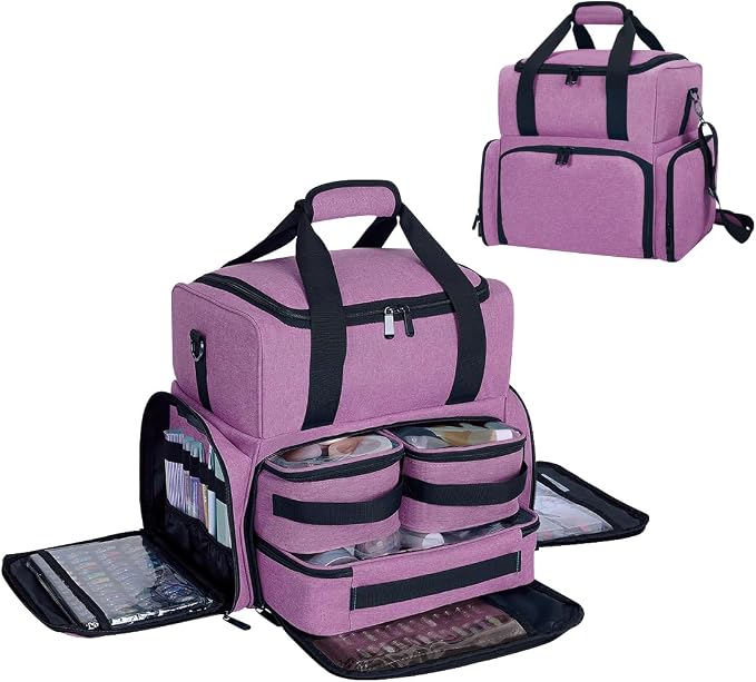Large Makeup Bag Double Layer with 3 Removable Case,Purple | Large Makeup Bag with 3 Removable Case and 2 Removable Dividers Double Layer Travel Cosmetic Makeup Brushes Storage Section by UOZL