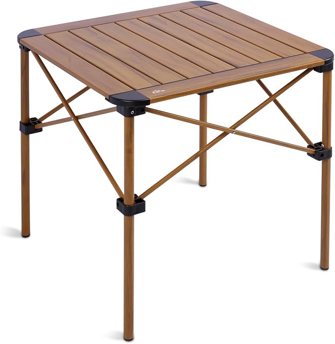 iClimb Lightweight Stable Alu. Folding Square Table Roll Up Top with Carry Bag for Camping Picnic Backyards BBQ Camp Kitchen (Nature, M) by iClimb