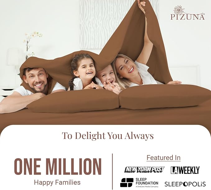 Pizuna Pure 100% Cotton Pillow Case Queen (2 PC), Luxurious 400 Thread Count Long Staple Cotton Sateen with Stylish 4" Hem (Combed Mocha Brown Cotton) - Image 4