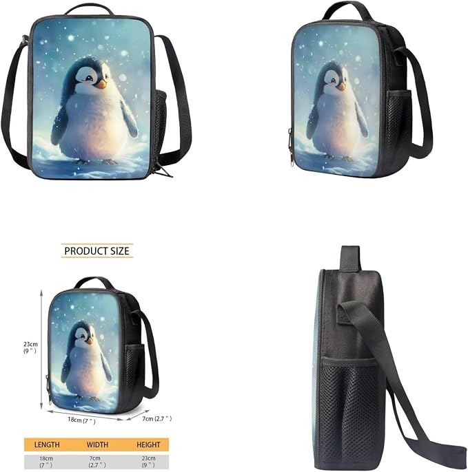 Penguin Backpack for Girls Kids Backpack with Lunch Box Water Bottle Holder with Strap and Soft Pencil Case 4PCS Set Cute Bookbag with Front Pocket 17 inch Large Capacity School Bag for Boys - Image 4